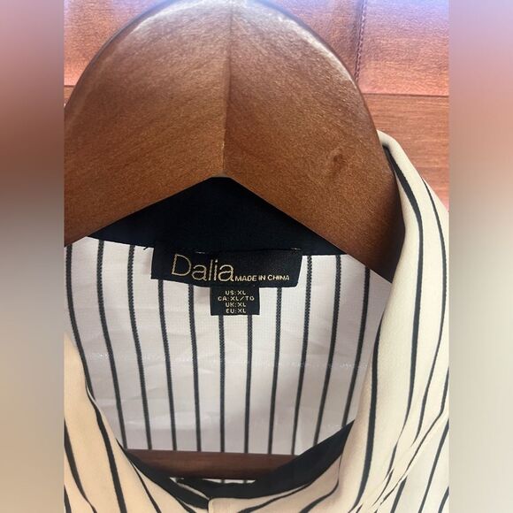 Vintage Dalia Pinstripe Blouse | Size XL White & Navy Striped Button Down - Picture 5 of 6